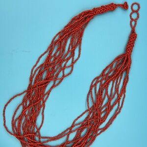 Multi Strand Coral Seed Beaded Necklace